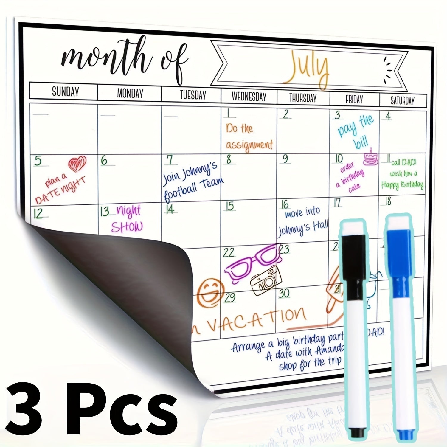 TEMU 3pcs Refrigerator Magnetic Planner - Magnetic Erasable And Reusable Planning Whiteboard, An Erasable Schedule Whiteboard Suitable For Meal