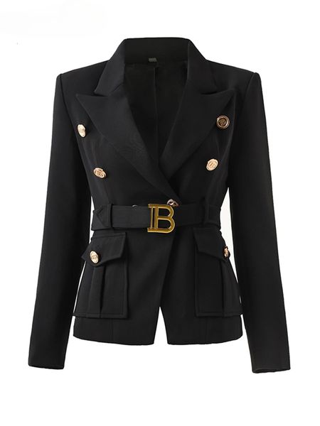 Women Pocket Blazer With Belt Notched Fashion Top Quality Elegant Design Good Shape Popular Style For Lady
