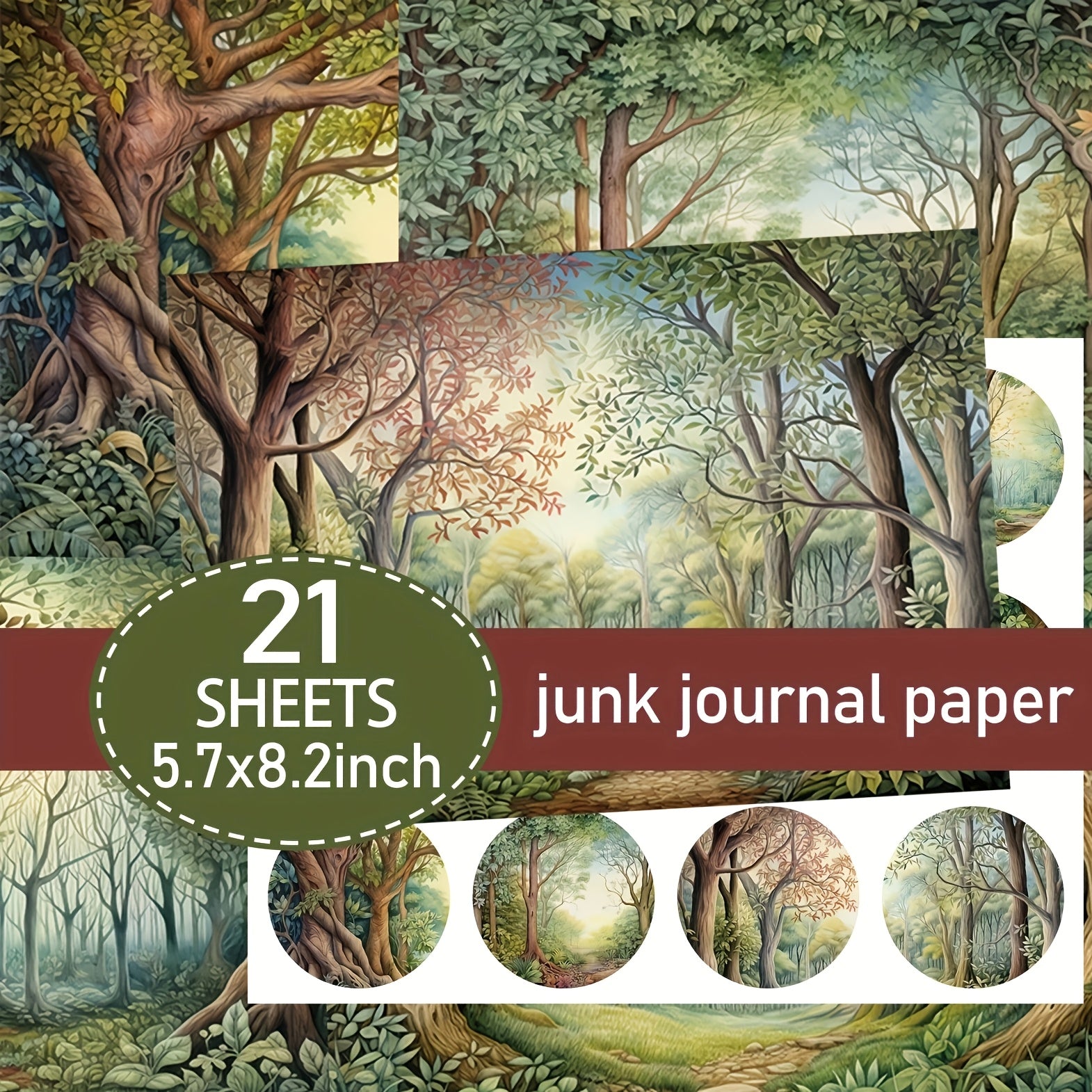 TEMU 21 Sheets (paper + Stickers) A5 Vintage-inspired Forest Scrapbooking Paper Set, Handmade Junk Journal And Decorative Craft Paper, Craft Supplies