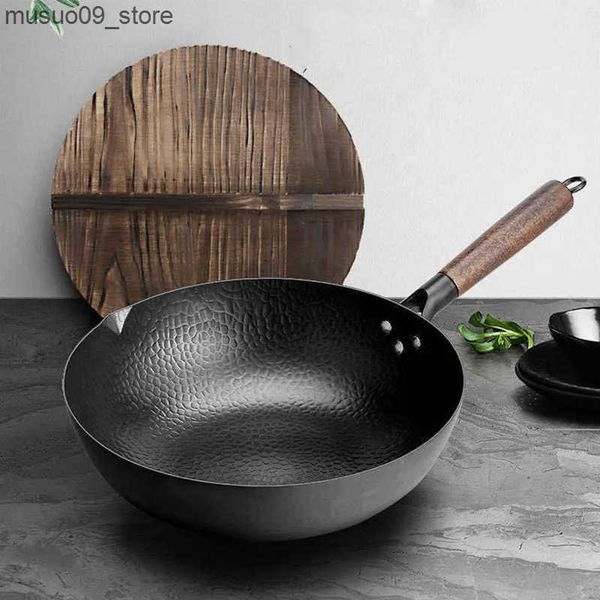 Other Cookware 34cm Cast Iron Cauldron Wok Non-stick Skillet Wok Frying Pan Egg Pan Gas Stove Pancake Pan for Home Kitchen Cooking Pots L240