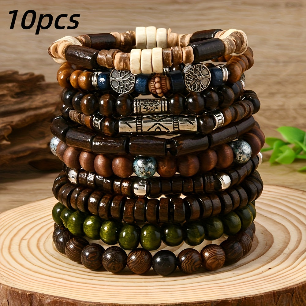 TEMU 10pcs Bohemian Style Polymer Clay Beads High-quality Men's Beaded Bracelets, Unique Matching Casual Wear, Suitable For Daily Use, Parties And