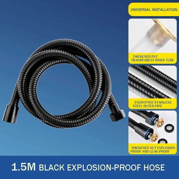 1.5M Black PVC Flexible Shower Hose Long Bathroom Shower Water Hose Extension Plumbing Pipe Pulling Tube Bath AccessoriesCL240801