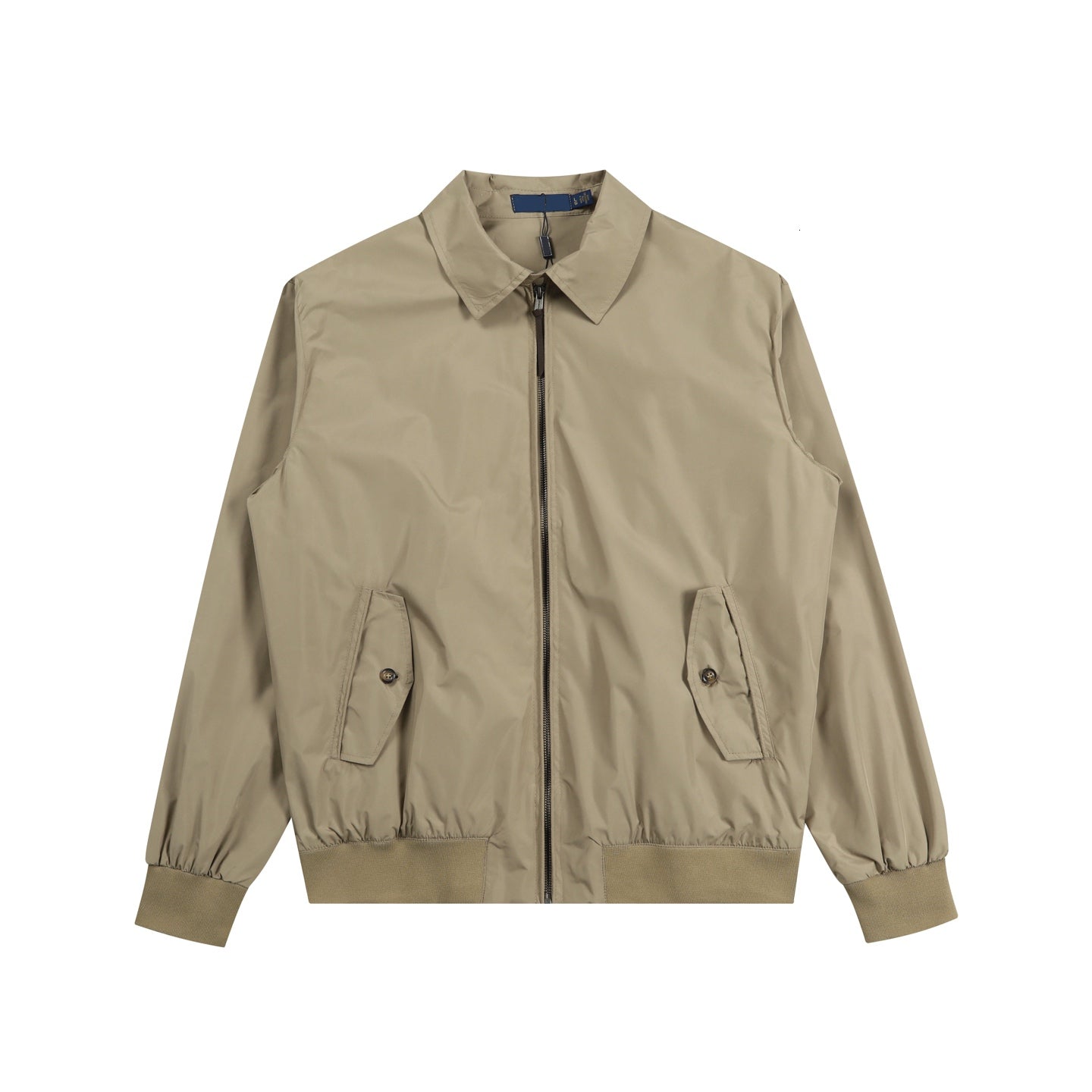 Classic Khaki Workwear Jacket for Men Small Horse Embroidery Zip Up British Style Vintage Coat Lightweight Comfortable Fit Fashionable Outerwear Uni