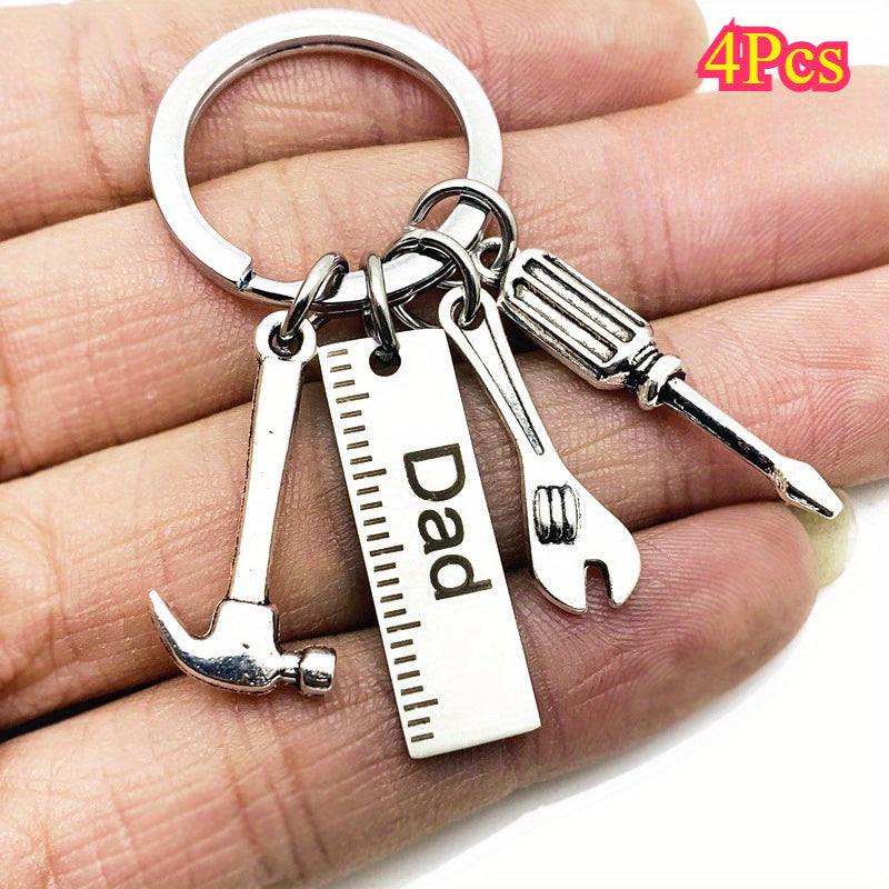TEMU 4pcs Fashion Dad Letters Keychains, Creative Hammer Screwdriver Wrench Keyring, Handbag Decor, Tassel Hanging Pendant, Father's Day Gifts