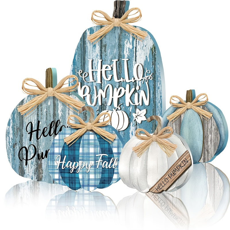 TEMU 2d Flat, 5 Autumn Thanksgiving Decorations Home Furnishings Autumn Wooden Pumpkin Desktop Logo Thanksgiving Pumpkin Center Decoration Autumn