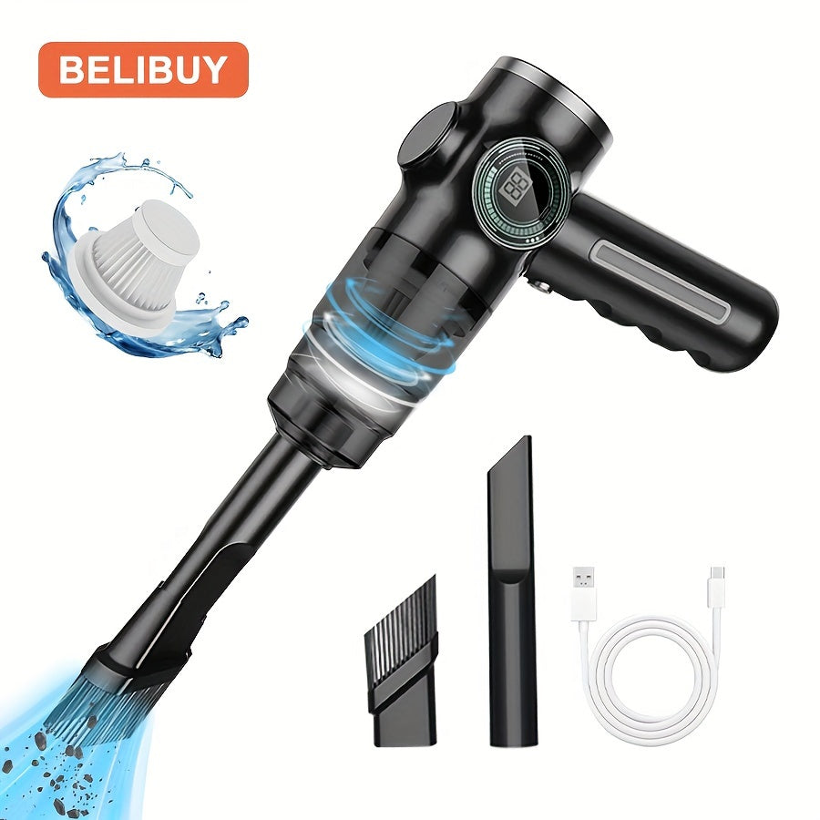 TEMU 1pc Belibuy Mini Handheld Vacuum Cleaner With Usb Charging Display - Portable Desktop Dust Collector With Rechargeable Battery, Abs Material,
