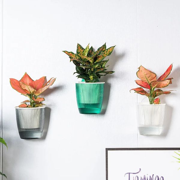 Wall Mounted Plastic Potted Plant Flowerpot Creative Wall Hanging Planter Self Watering Planter Pots Home Wall Decoration 240808