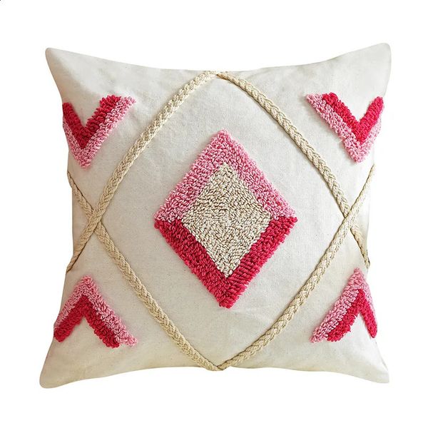 Inyahome Boho Throw pillowcase plush decoration waist cushion modern accent farmhouse neutral Throw pillowcase pink 240821