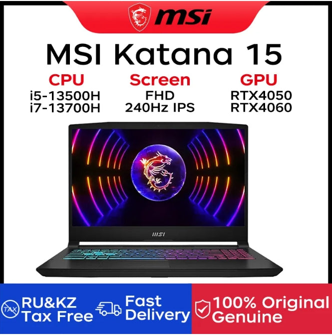 MSI Katana 15 Gaming Laptop 15.6 Inch FHD 240Hz IPS Screen Notebook i7-13700H 16GB 512GB RTX4060 Gaming Computer Win11 Netbook