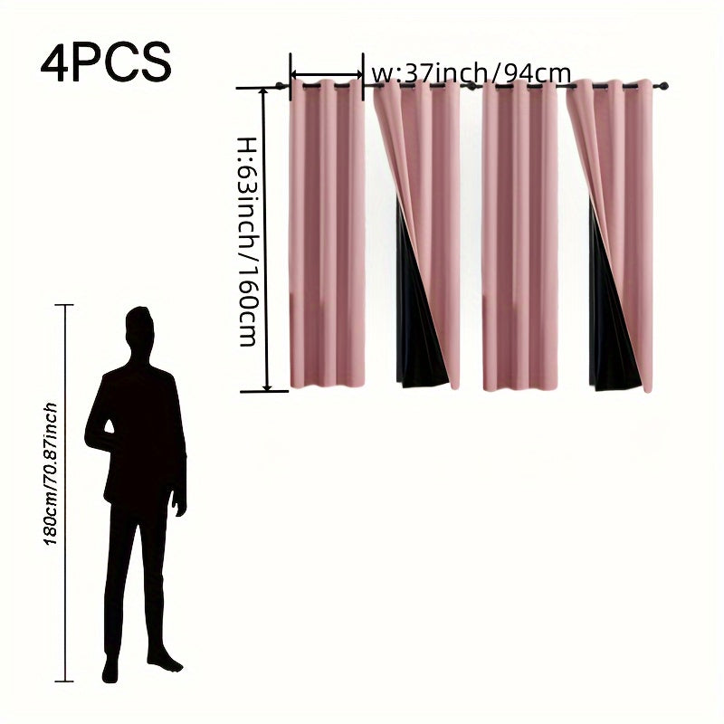 TEMU 4pcs Modern Pink Blackout Curtains - Lightweight Polyester With Coated Insulation, Sun & Heat Blocking, Privacy Protection, Grommet Top For Easy