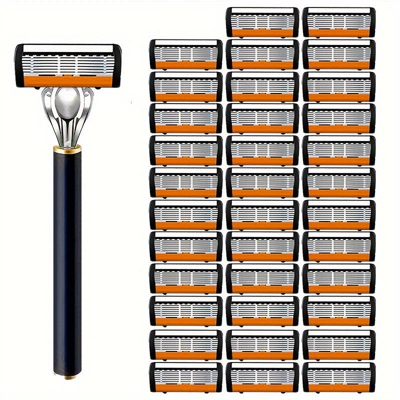 TEMU Men' Shaver Set, With Anti Slip Metal Handle, Contour Fitting, Replaceable Blade Head, Fully Washable - Shaving Tool Set For And Christmas Gifts