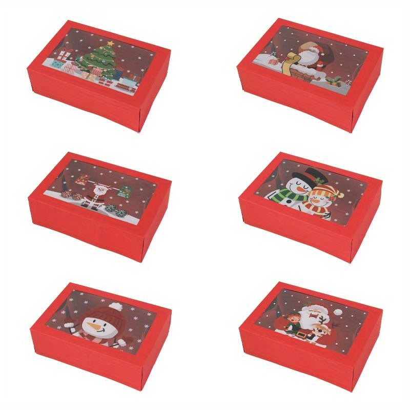 TEMU 6pcs Festive Gift Boxes With Transparent Windows - Cartoon Designs Featuring , Santa, & Reindeer - Party Favors, Christmas Treat