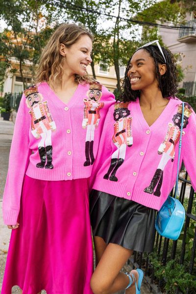 2025 Autumn Winter New European And American Women&#039;s Christmas Nutcracker Sequined Sweater Casual Knitted Cardigan