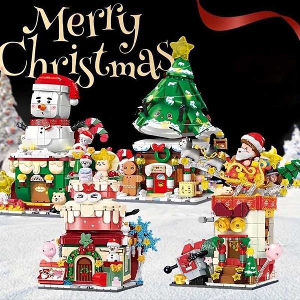 Blocks Christmas Swing Street View Series Building Blocks Snowman Sleigh Cupcake Assembly Model Bricks Childrens Toys Holiday Gifts Y2409093