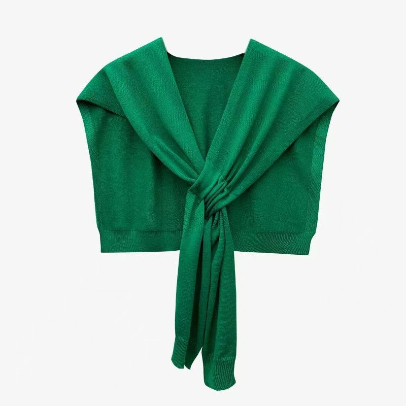 K991 Green knitted shawl female Korean style outerwear waistcoat summer air-conditioned room shoulder neck shawl spring and autumn decorative collar
