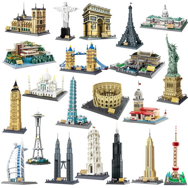 DIY Model Building Blocks Kits Famous World Architecture Buildings Models Ornaments 3D Puzzles Bricks Kids Intelligence Learning Educational