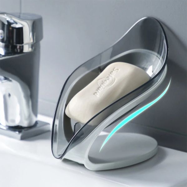 Bathroom Soap Holder Leaf Shape Dish Soap Kitchen Sponge Soap Box Storage Non-slip Drain Soap Case Container Bathroom accessorie 240312