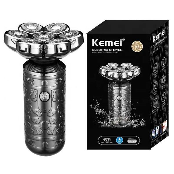 Original Kemei Metal Electric Shaver For Men Rechargeable Beard Electric Razor Wet Dry Bald Head Shaving Machine 7 Heads Y240807