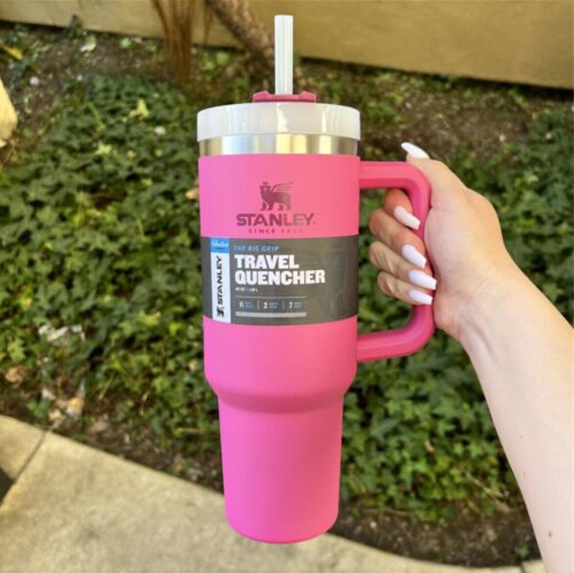 stanley 40oz Frosted lids hot pink stainless steel tumbler with Logo handle lid straw big capacity beer mug water bottle powder coating cup insulate