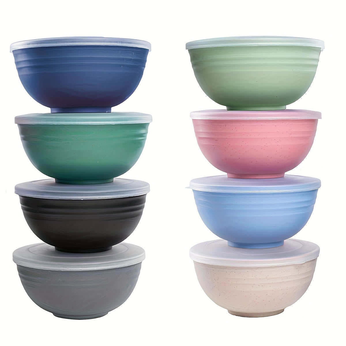 TEMU 8pcs Color Mixing 24 Oz Wheat Straw Cereal Bowls With Dust-proof Lid, Resuable Bowls For Kitchen, Microwave And Dishwasher Safe, For Soup,
