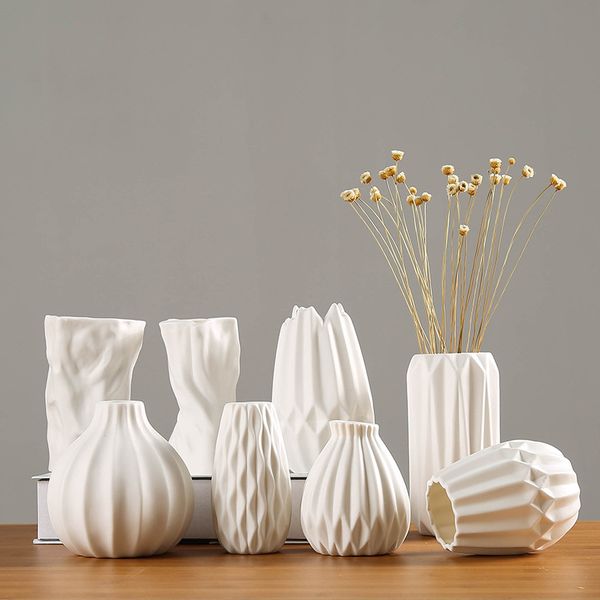 Vases White home accessories simulation flower ceramic vase living room tabletop decoration TV cabinet decoration modern simple R240813 H250