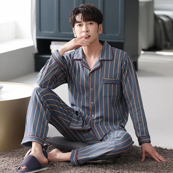 100% pure cotton mens autumn and winter long sleeved pants middle-aged and elderly thin sleepwear pajamas home wear casual wear 241206