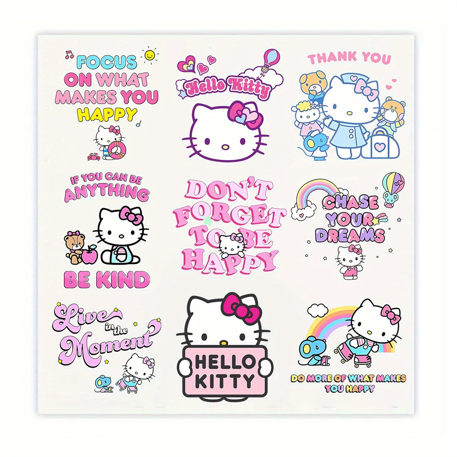 TEMU 9pcs For Hello Kitty Iron-on Transfer Stickers - Cute Cartoon Patches For T-shirts, Clothes, Pillowcases - Pink & Yellow Designs With