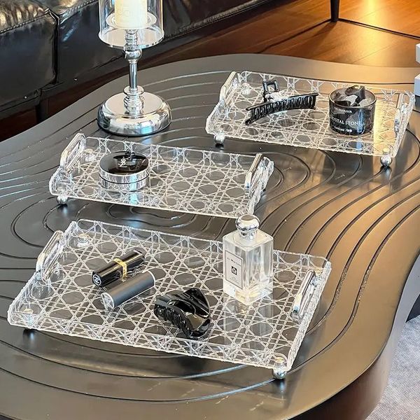 acrylic rectangular tray flat makeup brush jewelry storage home living room water cup tray desktop decoration 241203