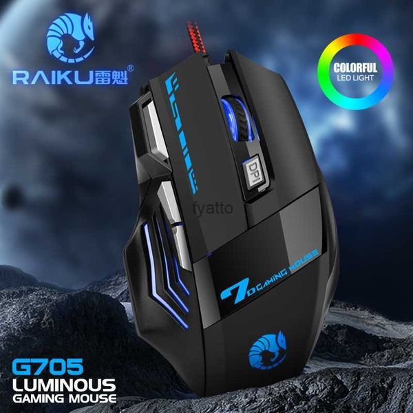 Mice RAIKU G705 Esports Game Mouse 7D Cool Glow Braided Wire H240412