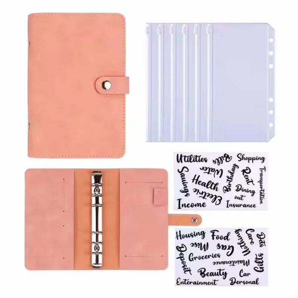 2024 Budget Binder A6 PU Leather Notebook Cash Envelopes System Set ClipOn Pockets For Money Saving Bill Organizer Gifts 250208