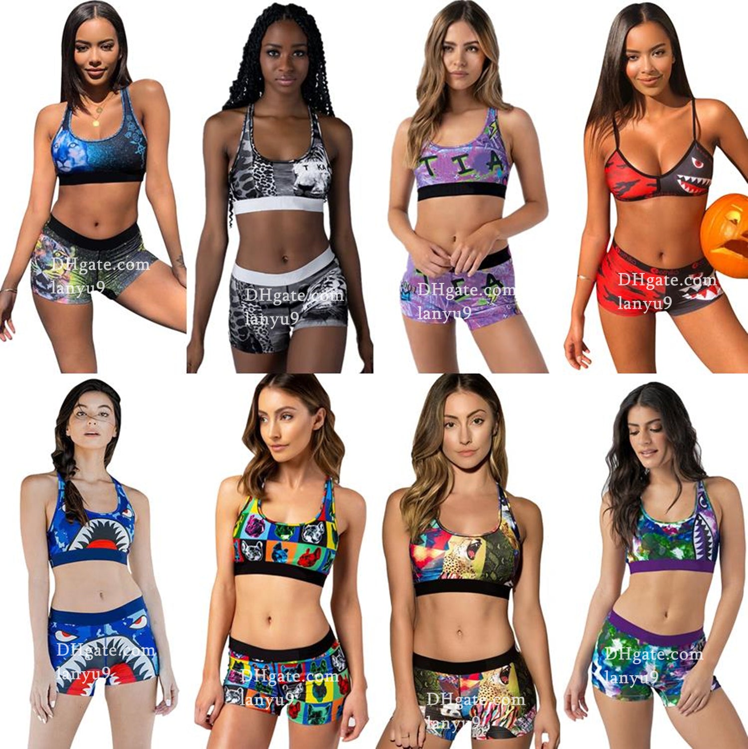 Womens Swimwear lingerie Split swimsuit Tankinis vest+shorts Bikini swimwear Womens 2 piece set bathing suits Elastic shaping streetwear Fitness yog