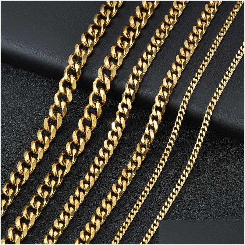 Chains Stainless Steel Cuban Link Necklaces For Men Women Black Gold Chain Chokers Necklace Solid Metal Hip Hop Jewelry 3Mm 5Mm 7Mm Oty02