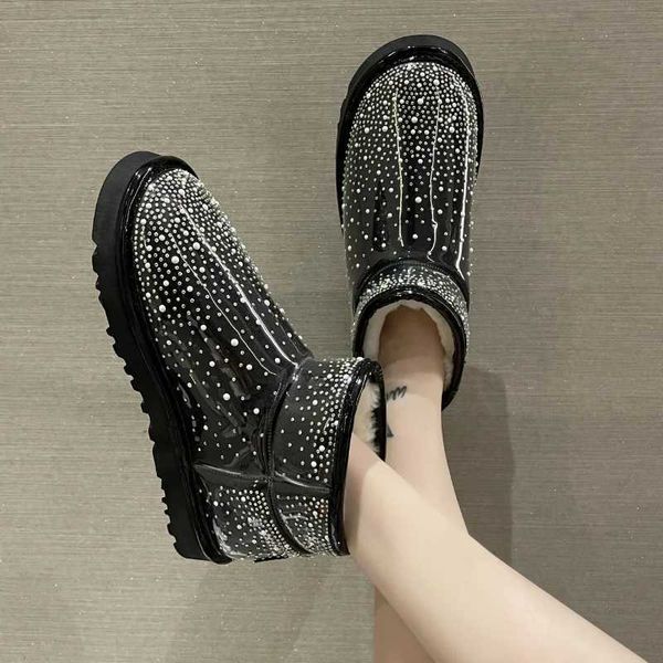 Boots 2022 New Winter Boots Womens Shoes Rhinestone Waterproof Snow Boots Womens Warm Flat Shoes Womens Ankle Boots J240624