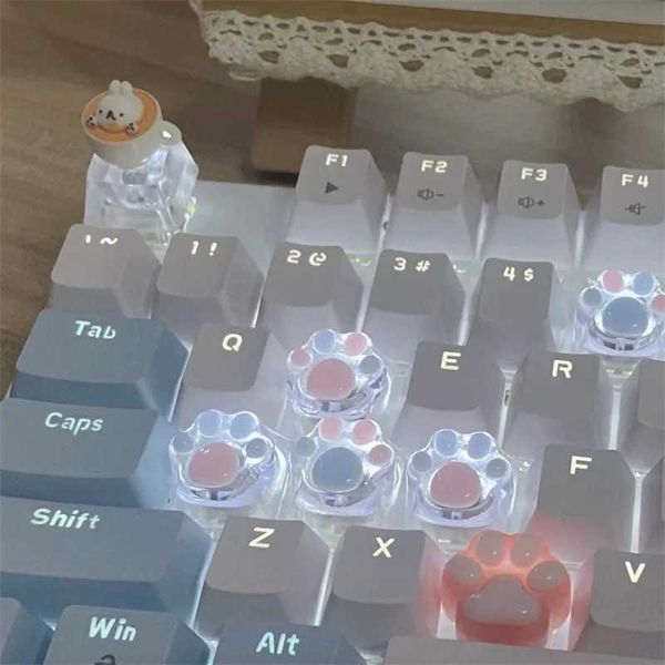 Keyboards Novelty Cat Paws Pad resin gaming mechanical keyboard transparent backlight RGB cute key cover transparent backlight through ESC W