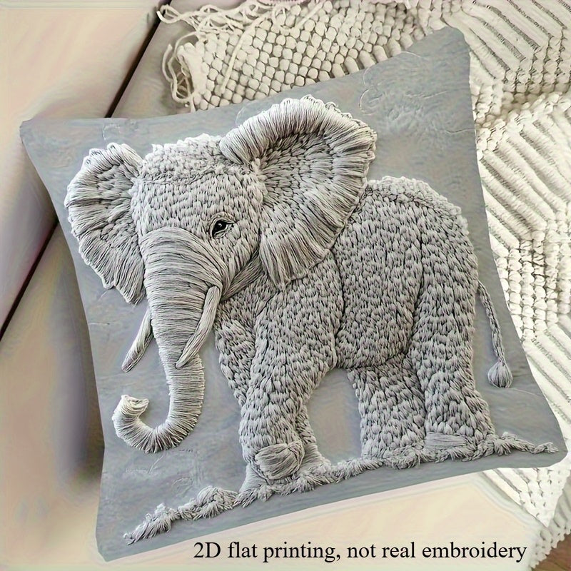 TEMU 1pc Retro Elephant 2d Flat Print Pillowcase- Durable Polyester Fiber Cushion Cover, Machine Washable, Single-sided Print- Filling Not Included-