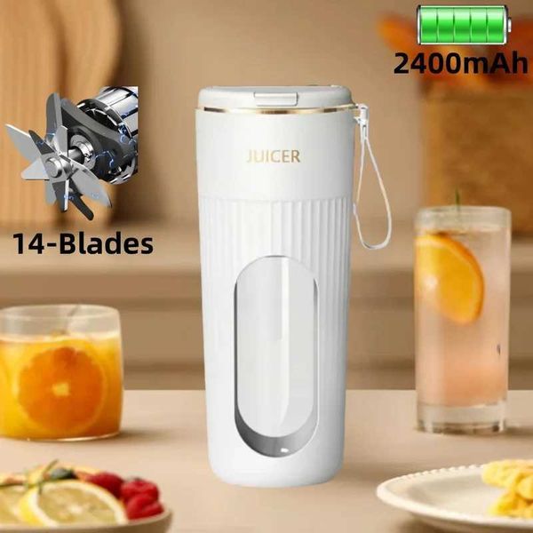 Juicers 2024 New Rechargeable Portable Juicer Cup 14-blades Fast Mixing Digital Design 2400mAh Capacity Indoor and Outdoor Juice Machine J24