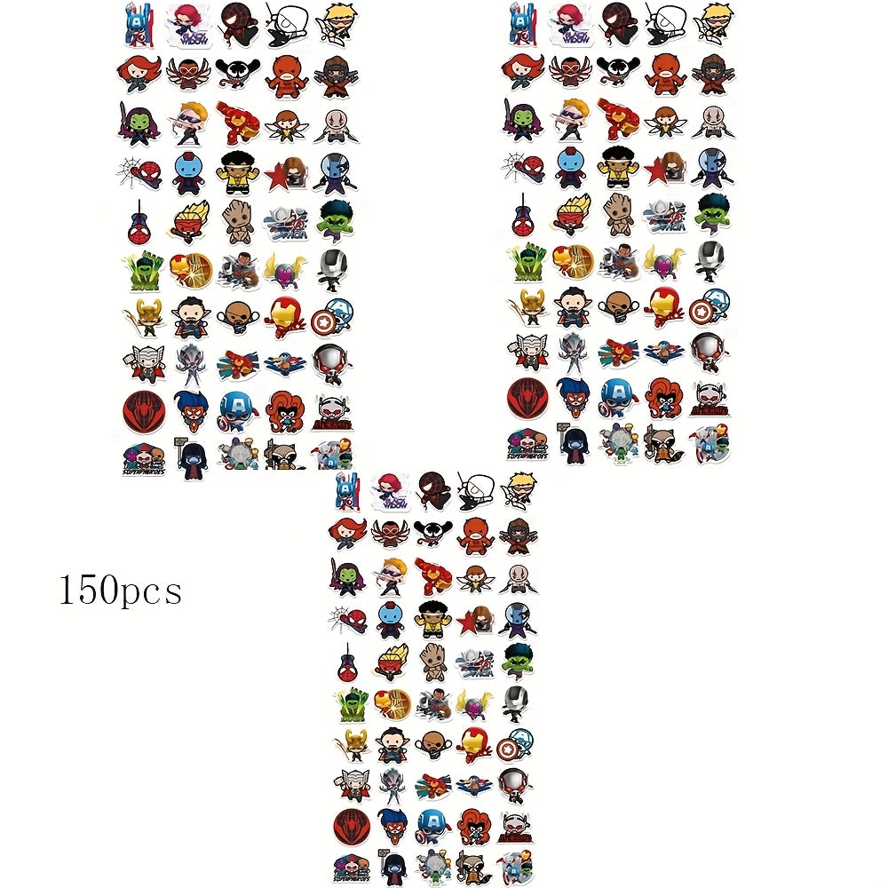 TEMU 150pcs Avengers Doodle Stickers - Assorted Superhero Designs, Glossy Paper Stickers For Plastic-glass-metal- , Irregular Shapes For Phones,