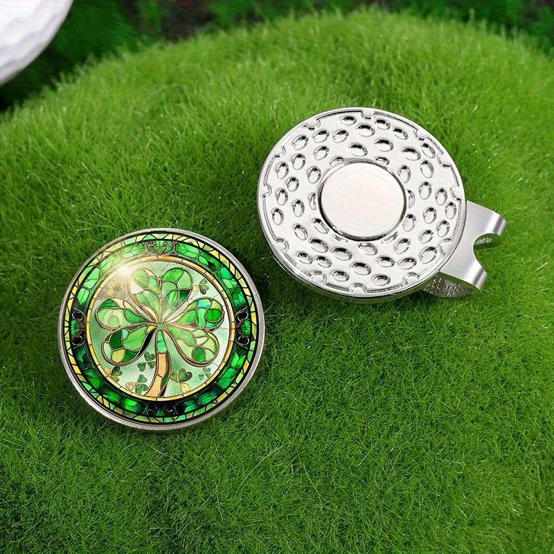 TEMU 1pc Irish Shamrock Golf Marker Magnet - Magnetic Hat Clip, Sturdy Iron Construction, Green & Golden Accents - Golf Ball Marker, Magnetic Bag