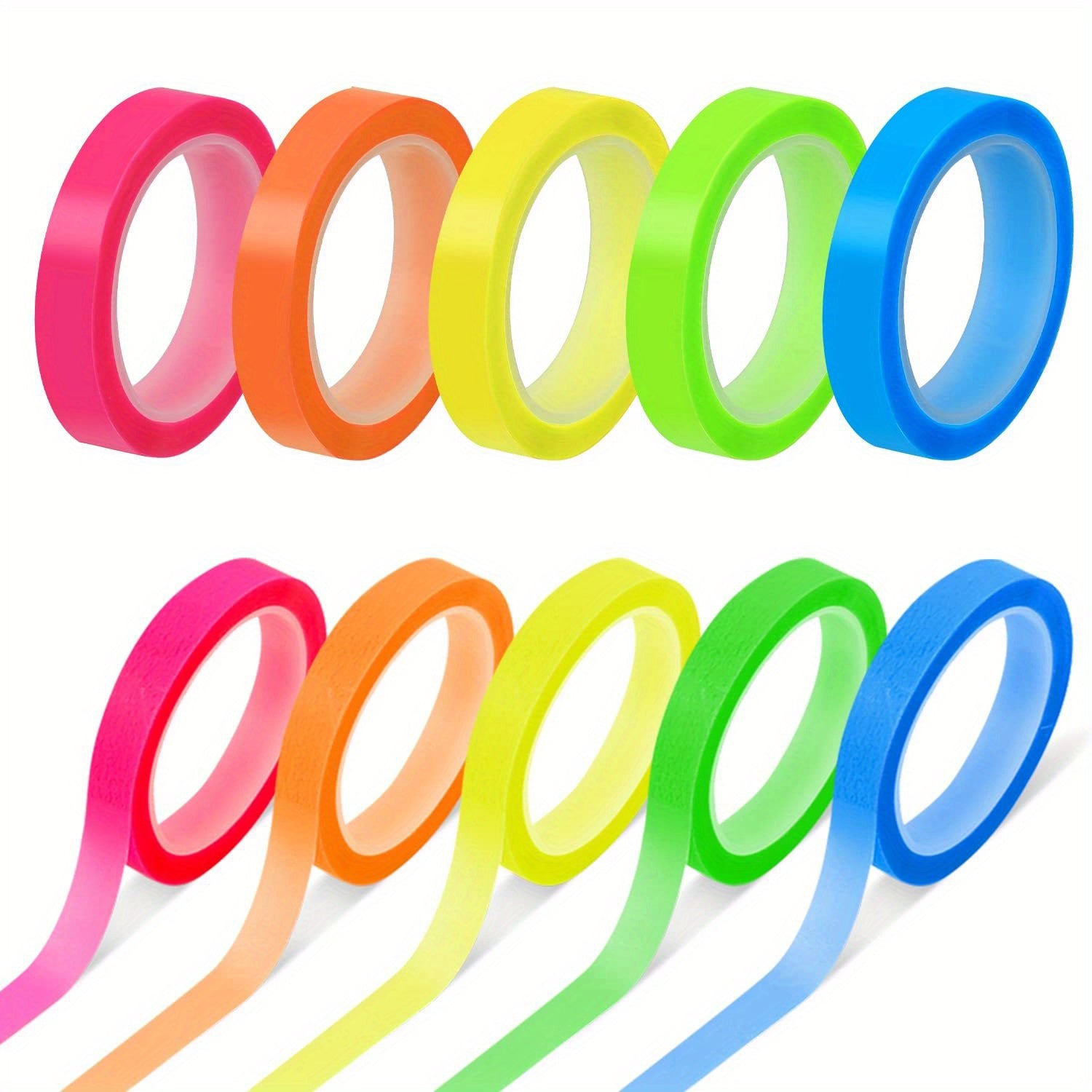 TEMU 5-10pcs Vibrant Neon Highlighter Tape - 0.23" X 16.4ft, Removable & Fluorescent, Colorful Transparent Page Markers For Teachers, Students, Home
