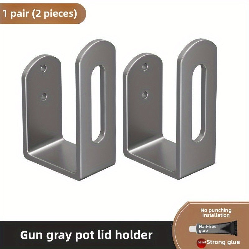 TEMU 2pcs Pot Lid Rack, Wall Mounted Stainless Steel Pot Lid Storage Rack, Self-adhesive, Kitchen Utensils