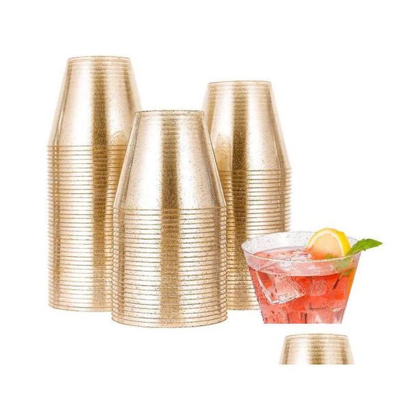 Party Decoration Glitter Plastic Cups Clear Disposable 9Oz Wedding Birthday Thanksgiving Party Event Decor Elegant Cup Bpa Drop Deli Dh78J