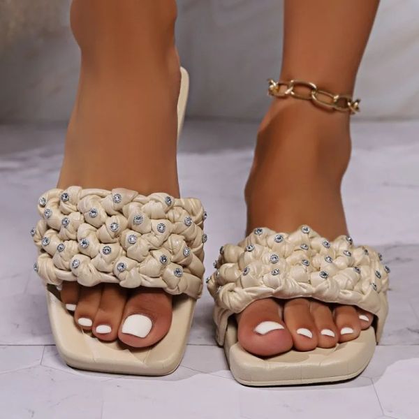 Temperament Slippers Women Plait Design Charm Open-toe Set Foot Vacation Beach Flat Sandals Casual Flip ps Woman Shoes 9272