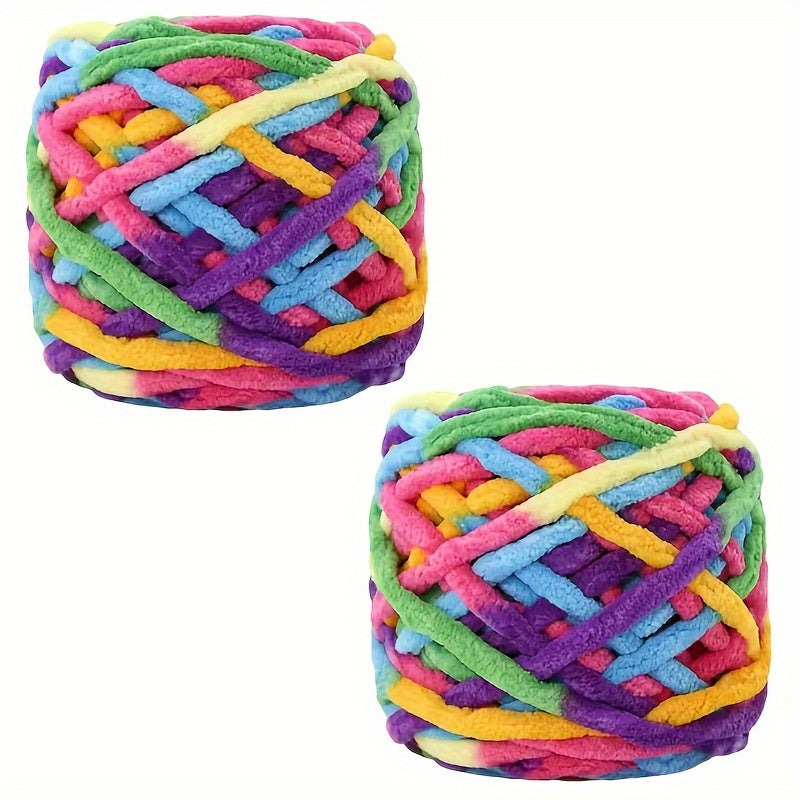 TEMU 2 Rolls Hdhuiun Mixed Color Thick Polyester Yarn, Beautiful And Soft, For Crochet, Knitting, Making Hats, Blankets, Bags, Scarves, Dog Pads And