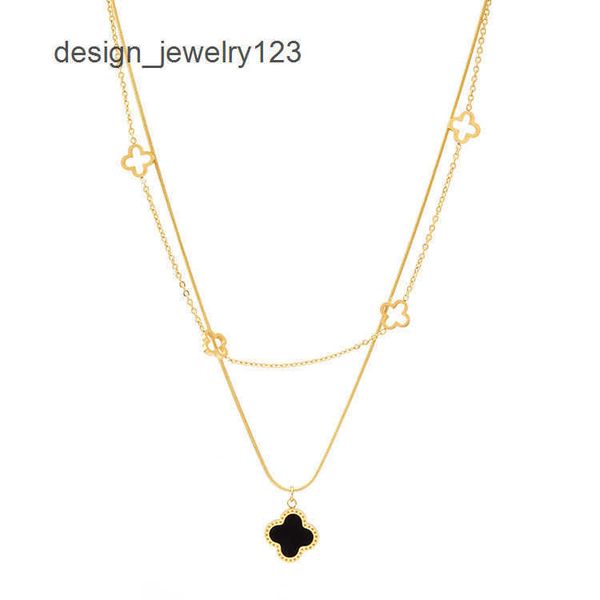 Manufacturer Wholesale Brand Jewellery 18K Gold Plated Stainless Steel Jewelry Double Layer Clover Necklace Jewelry for Women