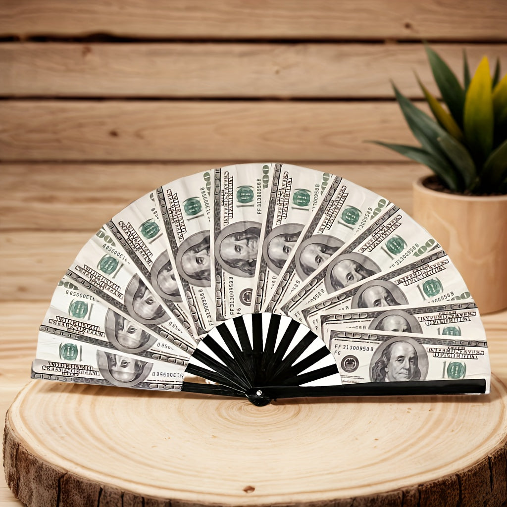 TEMU 13 Inch Hand Fan With Us Dollar Pattern, And Full Of Personality, Loud Clicking Foldable Fan, Suitable For Home Decoration, Parties, Weddings,