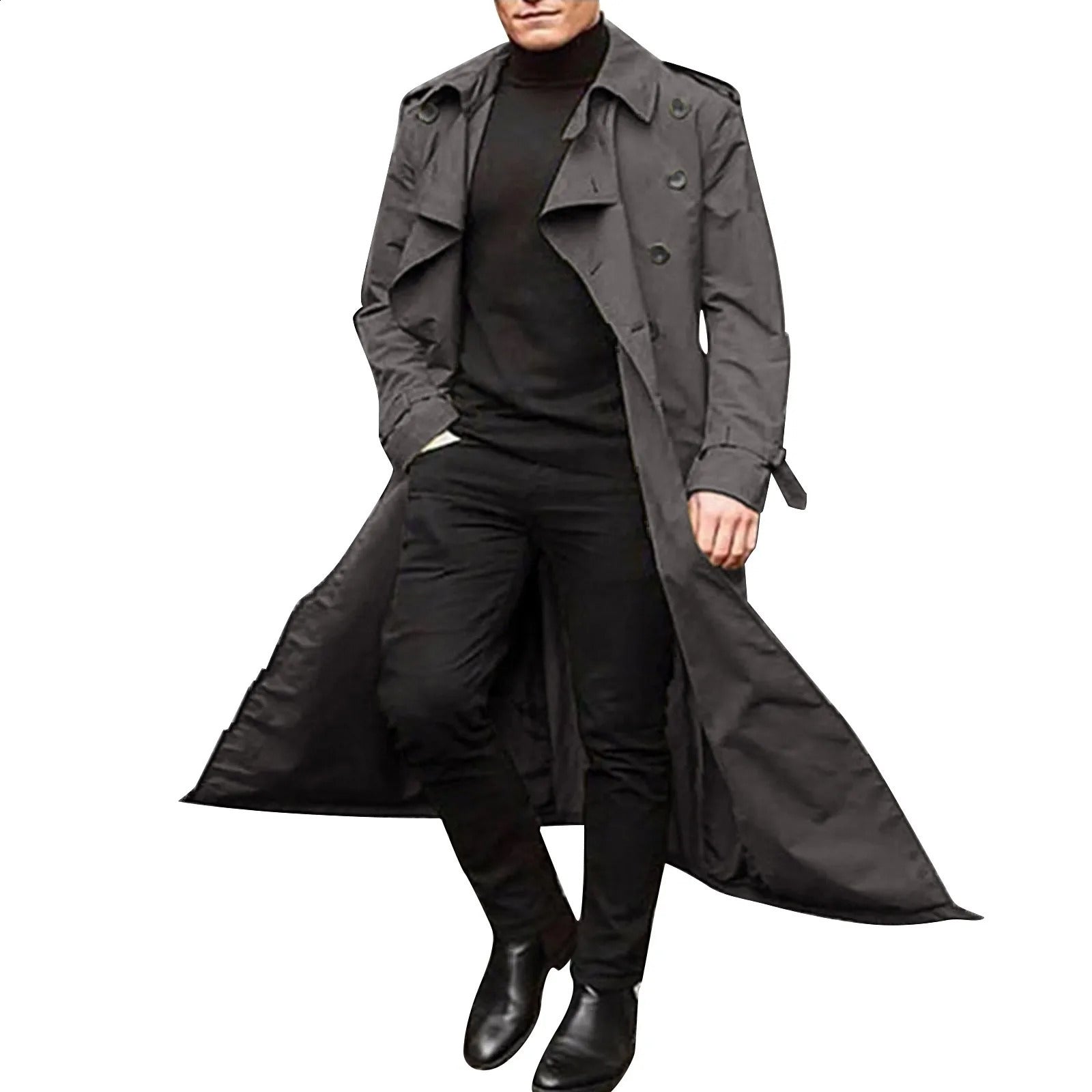 2024 Mens Autumn Winter Overlong Trench Double Breasted Coats Belt Loose Jacket Streetwear Fashion Thin Coat 241008