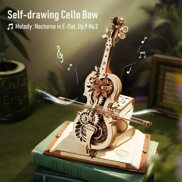 3D Puzzles 3D Wooden Puzzle ROKR Funny Magic Cello Mechanical Music Instrument Creative Toys for Child AMK63