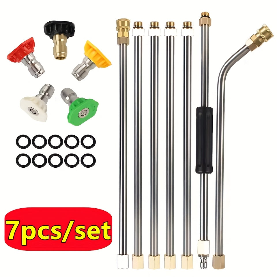 TEMU Pressure Washer Water Gun Extension Rod, 7- 10pcs Combination Stainless Steel Extension Rod, Threaded Connection, 1- 4 Inch Quick Connector,