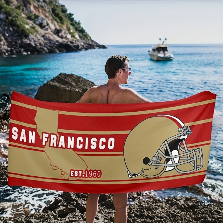 TEMU Sports Themed Football Bath Towel Men's Oversized Beach Towel Large Soft Ultra- Swimming Camping Pool Towel Portable Storage Quick Drying Beach