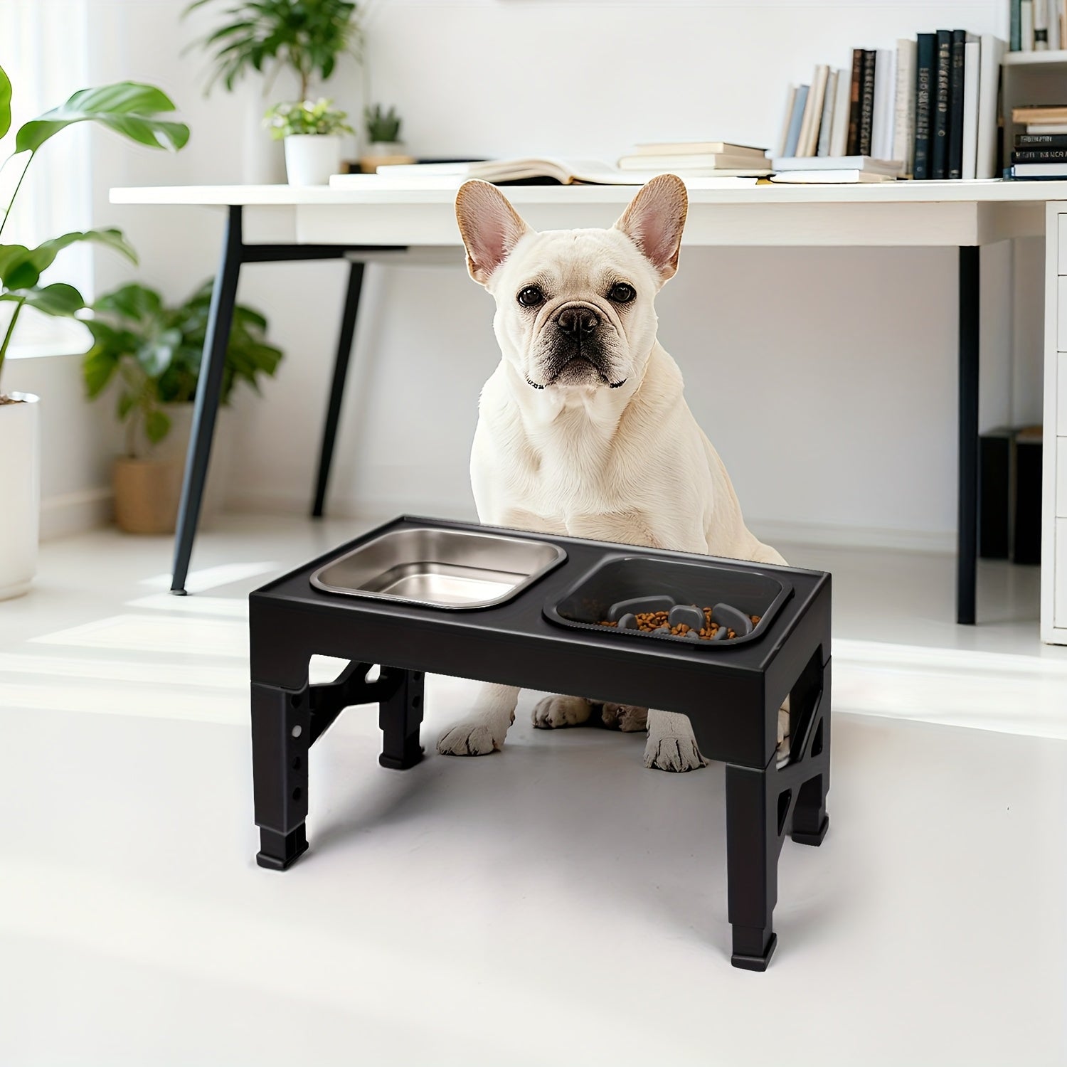 TEMU Niubya Elevated Dog Bowls, With Slow Feeder Bowl And Stainless Food Bowl, Raised Dog Bowls Adjusts To 5 (3.15", 8.66", 9.84", 11.02", 12.2") For